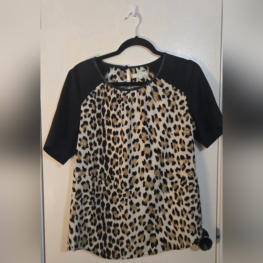 Jade Leopard Print Blouse with Black Sleeves